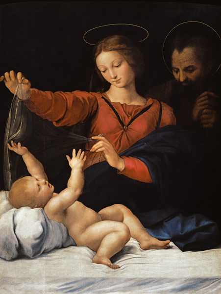 Holy Family, so-called Madonna del bicycle. Copy of the missing painting. a Raffaello Sanzio