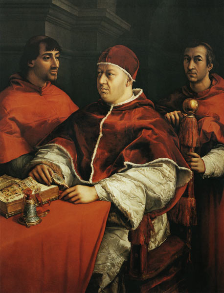 Portrait Leos X. with the cardinals Giulio de 'Medici and Luigi de' Rossi a Raffaello Sanzio