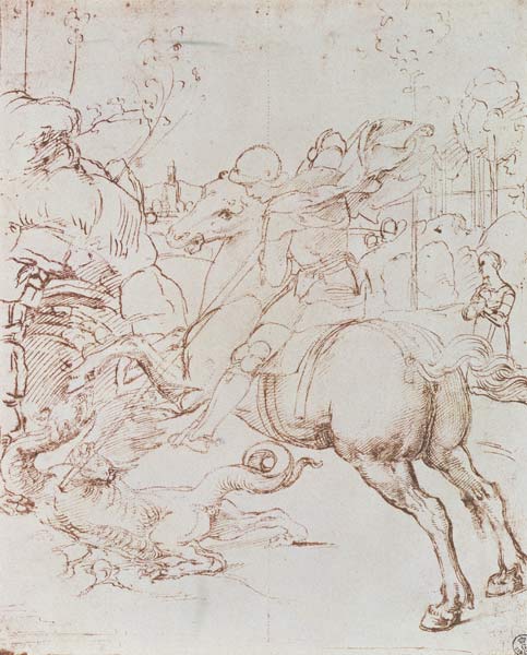 St. George and the Dragon (pen & ink) a Raffaello Sanzio