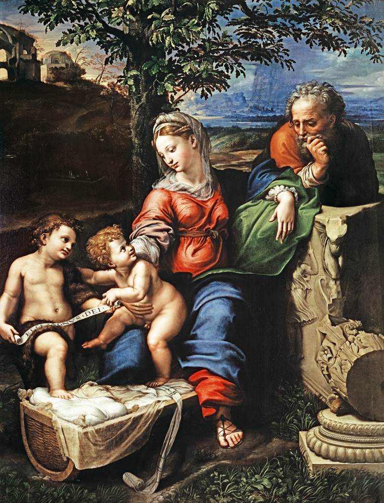 Holy family with St. John (by Raffael and Giulio Romano) a Raffaello Sanzio
