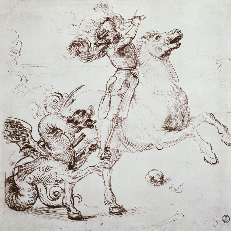 St. George and the Dragon (pen & ink on paper) a Raffaello Sanzio