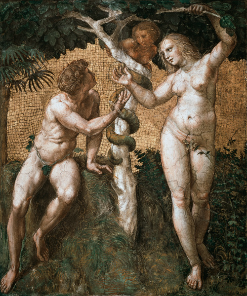 Adam and Eve, from the 'Stanza della Segnatura' a Raffaello Sanzio