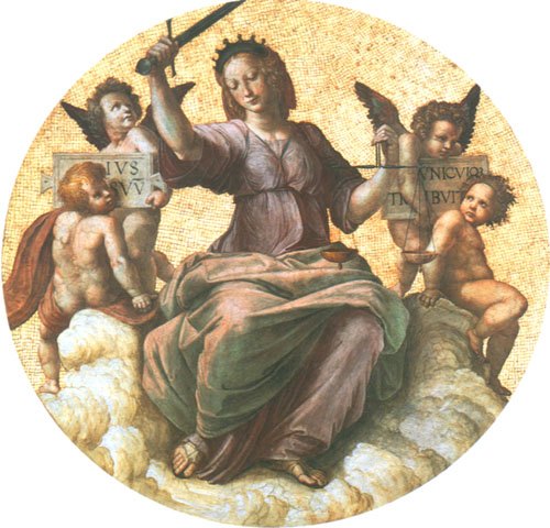 Justitia (detail part of blanket of the Stanza della Segnatura) a Raffaello Sanzio