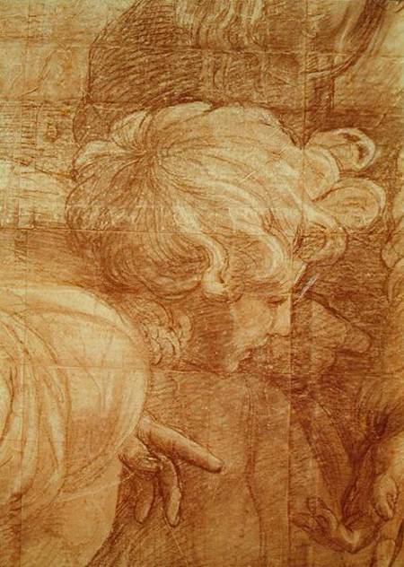 The School of Athens, detail of the cartoon depicting a young man's head a Raffaello Sanzio