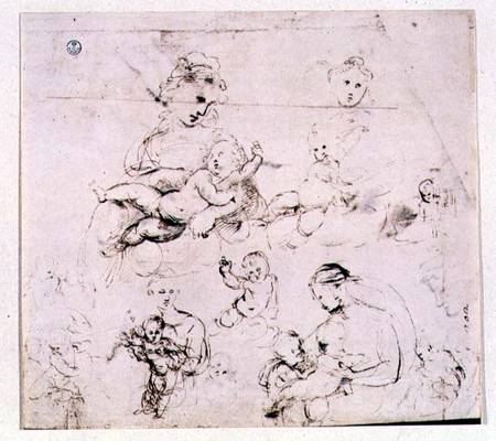 Several studies of a Madonna and Child (pen & ink) a Raffaello Sanzio