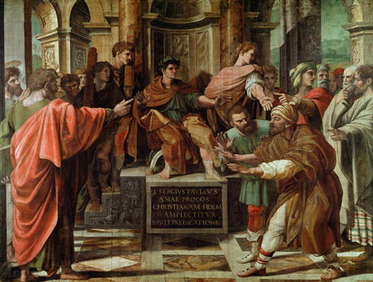 The Blinding of Elymas (cartoon for the Sistine Chapel) (PRE RESTORATION) a Raffaello Sanzio