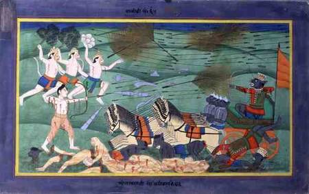 The Battle of Lanka (Ceylon), between Rama and Ravana, King of the Rakshasas, from the 'Ramayana' a Rajasthani School