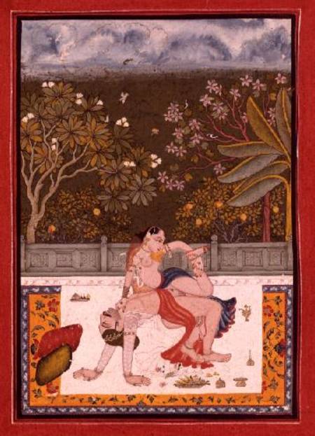 A prince and a lady in a combination of two canonical erotic positions listed in the `Kama Sutra', B a Rajput School