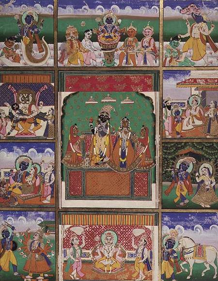 Vishnu in the centre of his ten avatars, Jaipur, Rajasthan a Rajput School