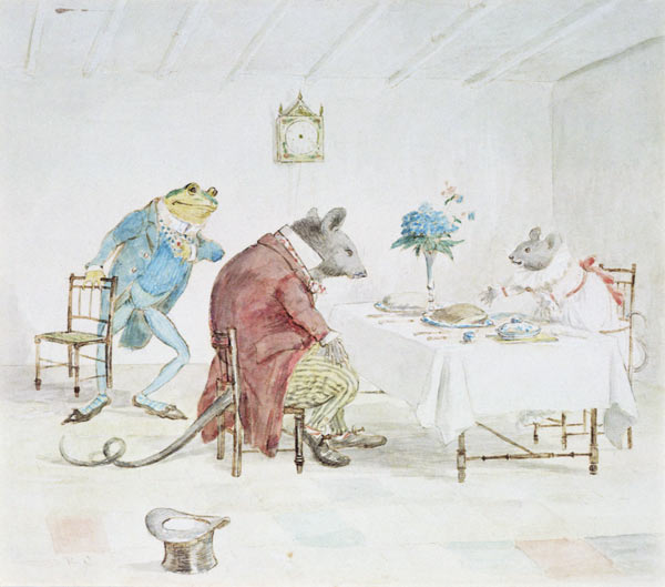 ''Pray, Miss Mouse, will you give us some beer'', illustration from ''A Frog He Would A-Wooing Go'' a Randolph Caldecott