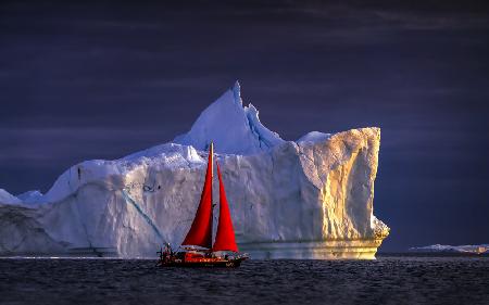 Sailing at Midnight in Ilulissat Icefjord