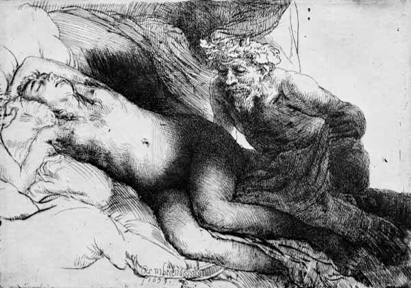 Antiope und Jupiter a Rembrandt van Rijn