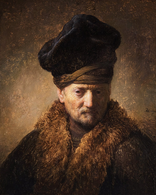 Portrait of an old man with fur hat a Rembrandt van Rijn