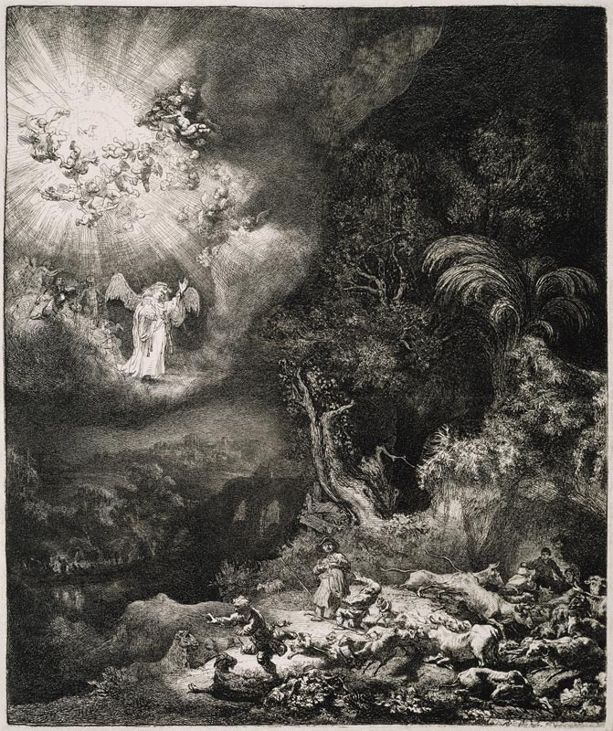 The Angel Appearing to the Shepherds a Rembrandt van Rijn