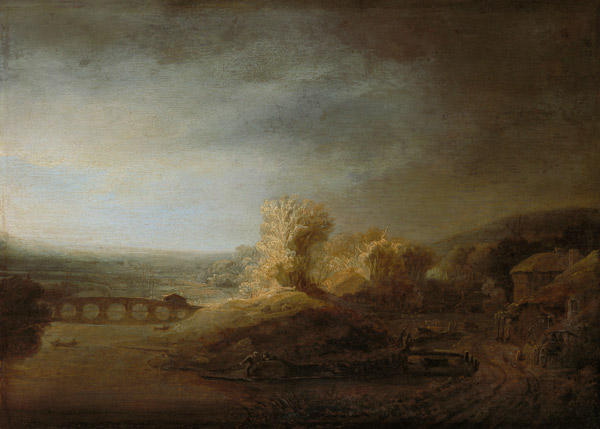 Rembrandt / Landscape with arch bridge. a Rembrandt van Rijn