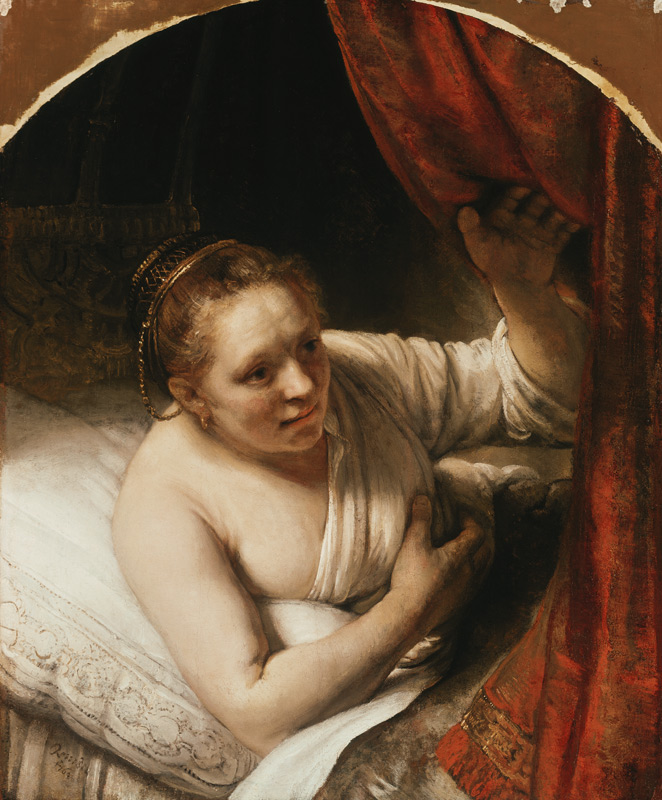 Sarah expects Tobias in the wedding night. a Rembrandt van Rijn