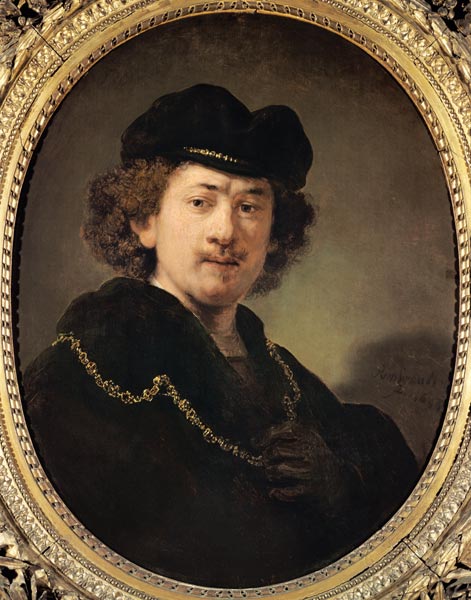 Self-portrait with cap and golden chain a Rembrandt van Rijn