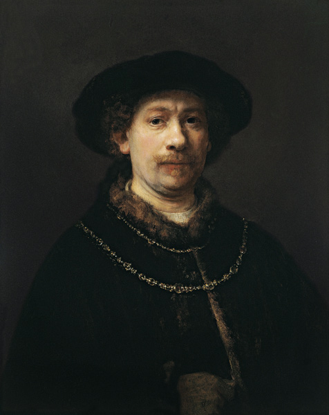 Self Portrait with Beret and Two Gold Chains a Rembrandt van Rijn