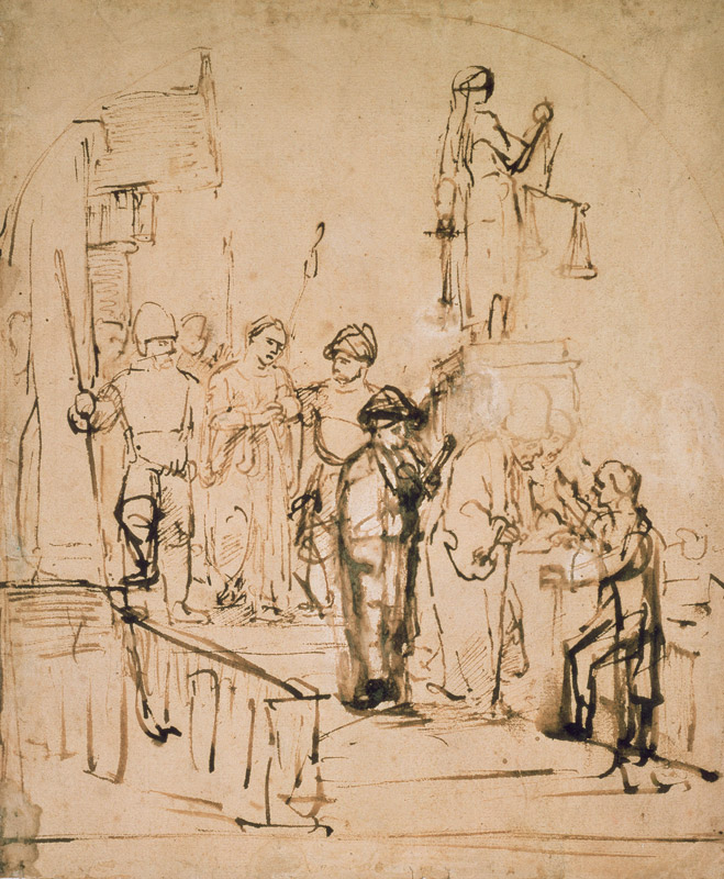 Susanna Brought to Judgement (pen & ink on paper) a Rembrandt van Rijn