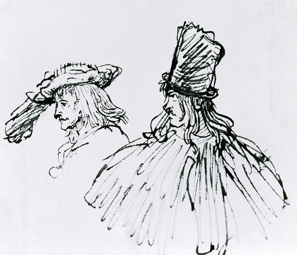 Two Actors (pens & ink wash on paper) a Rembrandt van Rijn