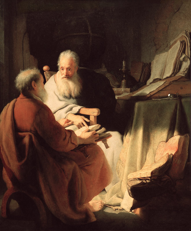 Zwei alte Männer im Gespräch a Rembrandt van Rijn