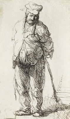 Beggar leaning on a Stick (pen & ink on paper) a Rembrandt van Rijn