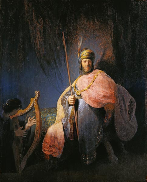 David, in front of Saul the harp playing. a Rembrandt van Rijn