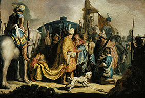 David submits Goliath's head to the king Saul a Rembrandt van Rijn