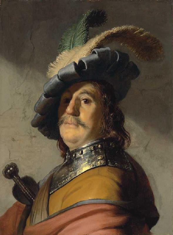 Ein Mann mit Ringkragen und Kappe. a Rembrandt van Rijn