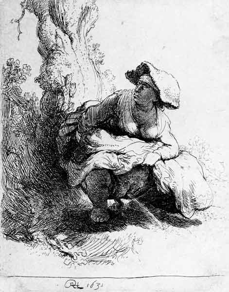 Frau uriniert an einen Baum a Rembrandt van Rijn