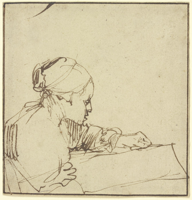Halbfigur einer im Profil nach rechts sitzenden jungen Frau, die in einem Buch liest a Rembrandt van Rijn