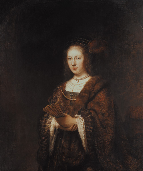Lady with a fan a Rembrandt van Rijn