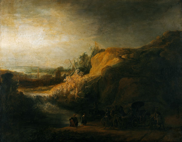 Landscape with the baptism of the Eunuch a Rembrandt van Rijn