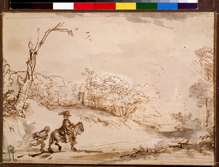 Landscape with a Horseman a Rembrandt van Rijn