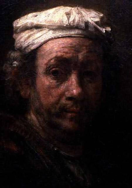 Portrait of the Artist at His Easel, detail of the face a Rembrandt van Rijn