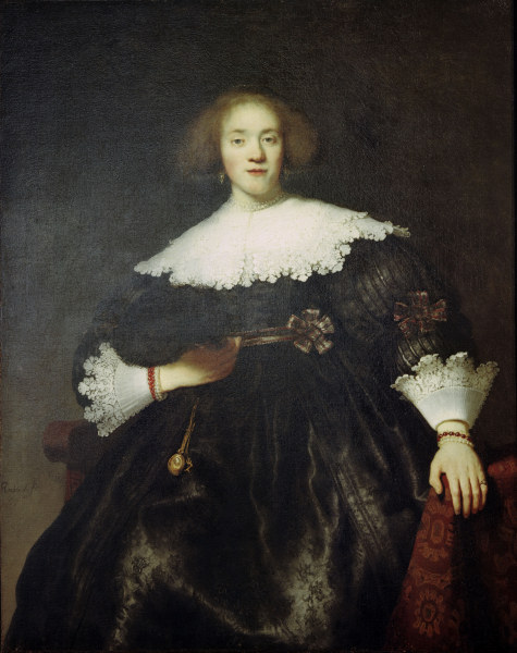 Rembrandt, Porträt einer Frau mit Fächer a Rembrandt van Rijn