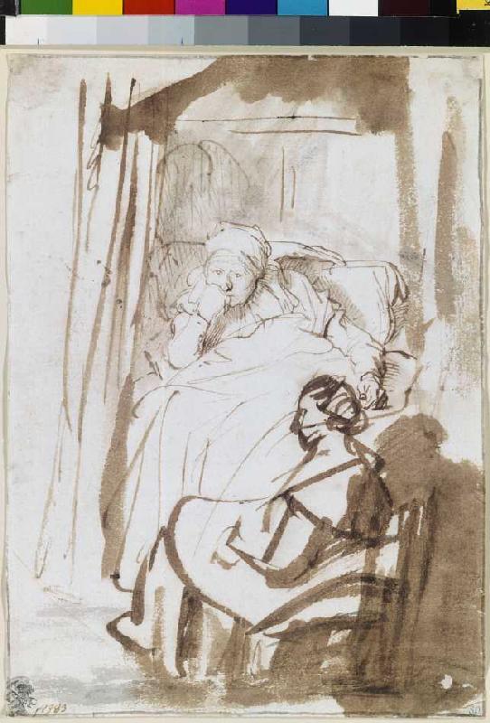 Saskia in bed with nurse a Rembrandt van Rijn