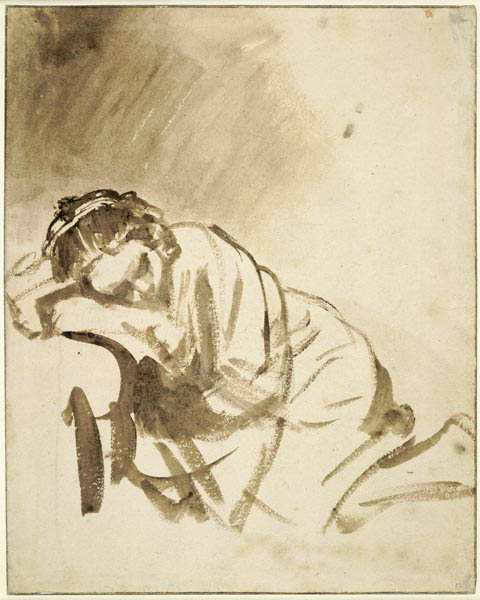 A young woman sleeping (Hendrickje Stoffels) a Rembrandt van Rijn