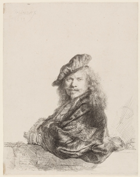 Self-Portrait leaning on a stone sill a Rembrandt van Rijn