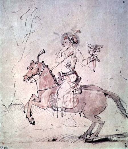 Shah Jehan with falcon on horseback a Rembrandt van Rijn