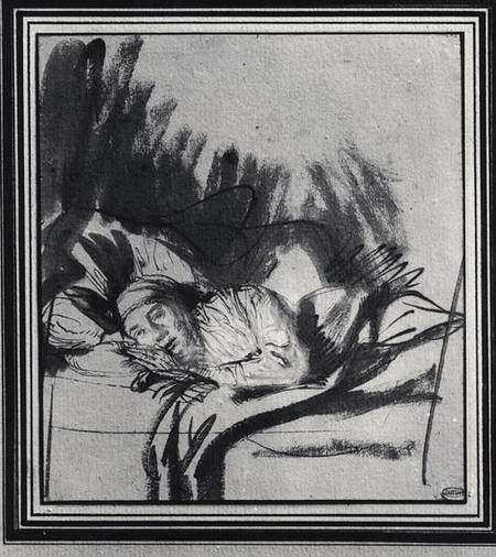 Sick woman in a bed, maybe Saskia, wife of the painter a Rembrandt van Rijn