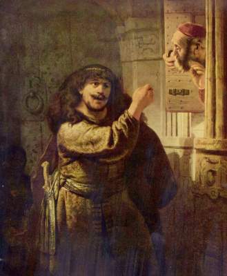 Simson threatens his father-in-law a Rembrandt van Rijn