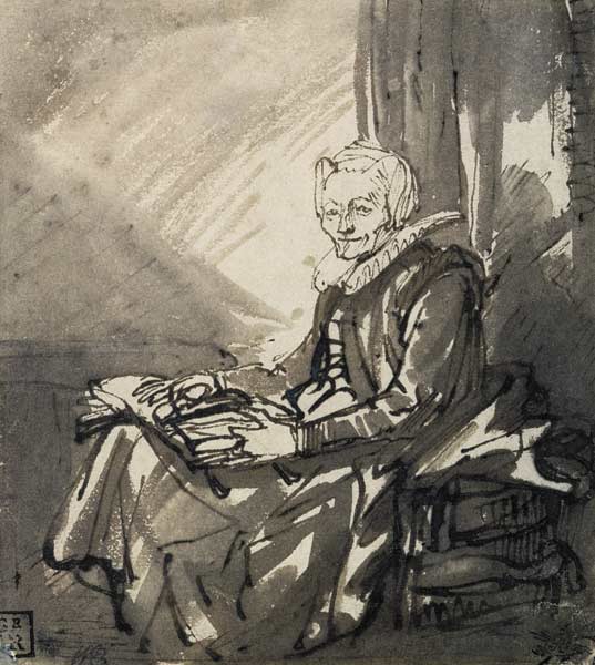 Woman with an Open Book on her Lap a Rembrandt van Rijn