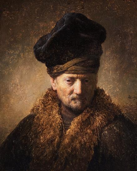 Portrait of an old man with fur hat