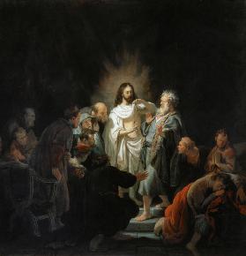 Jesus risen from the dead shows the apostle Thomas for his wounds
