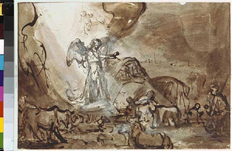Proclamation to the shepherds a Rembrandt van Rijn
