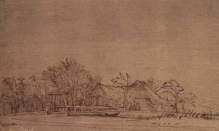 Winter Landscape with Cottages among Trees a Rembrandt van Rijn