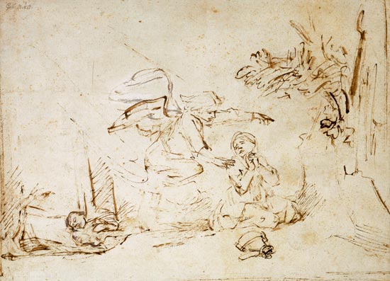 The Angel Appears to Hagar and Ishmael in the Wilderness a Rembrandt van Rijn