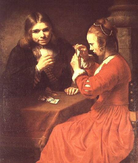 A Young Man and a Girl Playing Cards a Rembrandt van Rijn