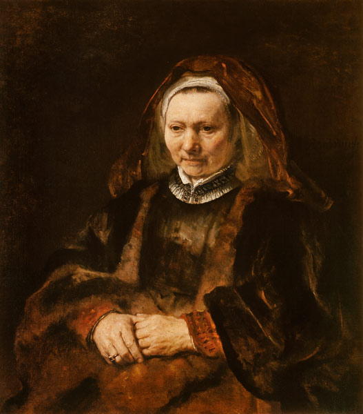 Portrait of an old woman with fanfolded hands a Rembrandt (Laboratorio)